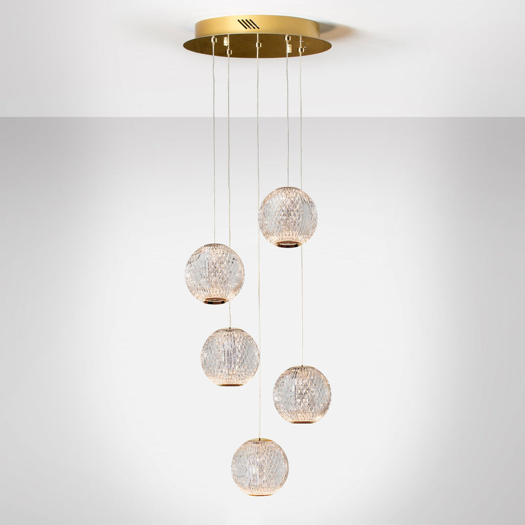 Montert LED pendellampe Austral 5-lys gull/klar akryl i rom