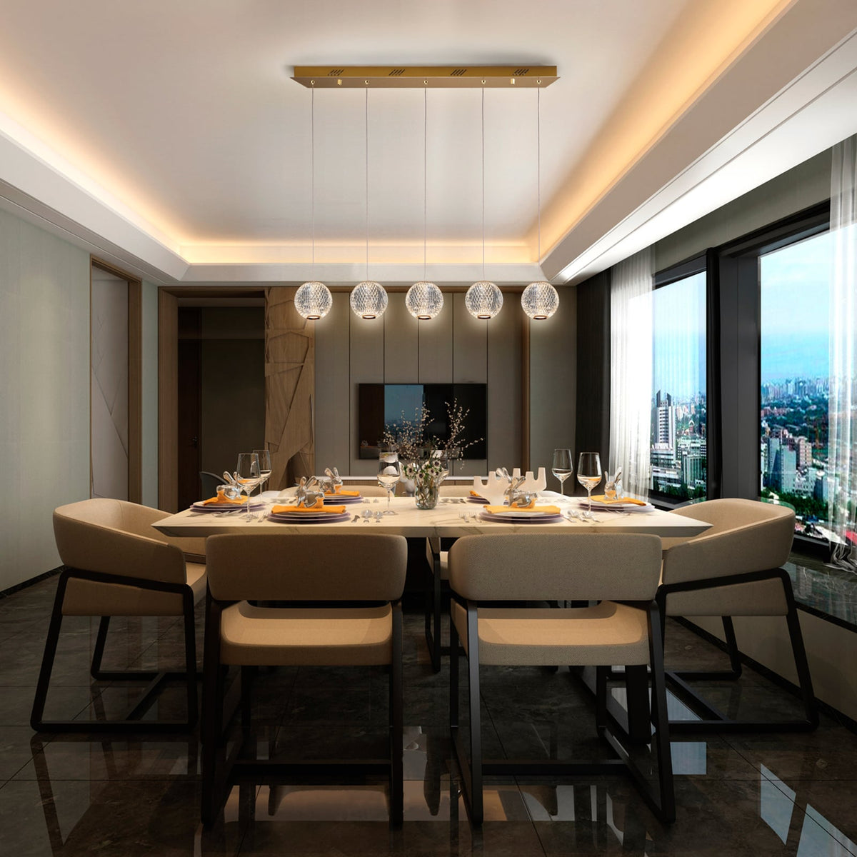 LED pendellampe Austral 5-lys gull/klar bakside