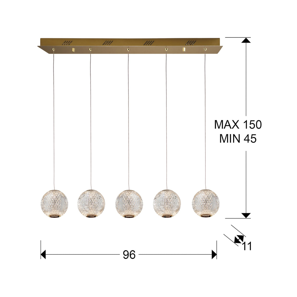 LED pendellampe Austral 5-lys gull/klar detalj av materialer