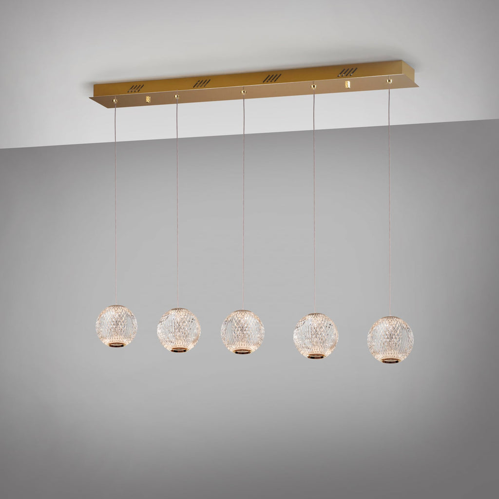 LED pendellampe Austral 5-lys gull/klar montert i rom