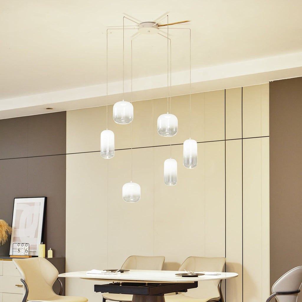 LED pendellampe Avelina 6-lys glass/metall hvit Ø77 cm bakside