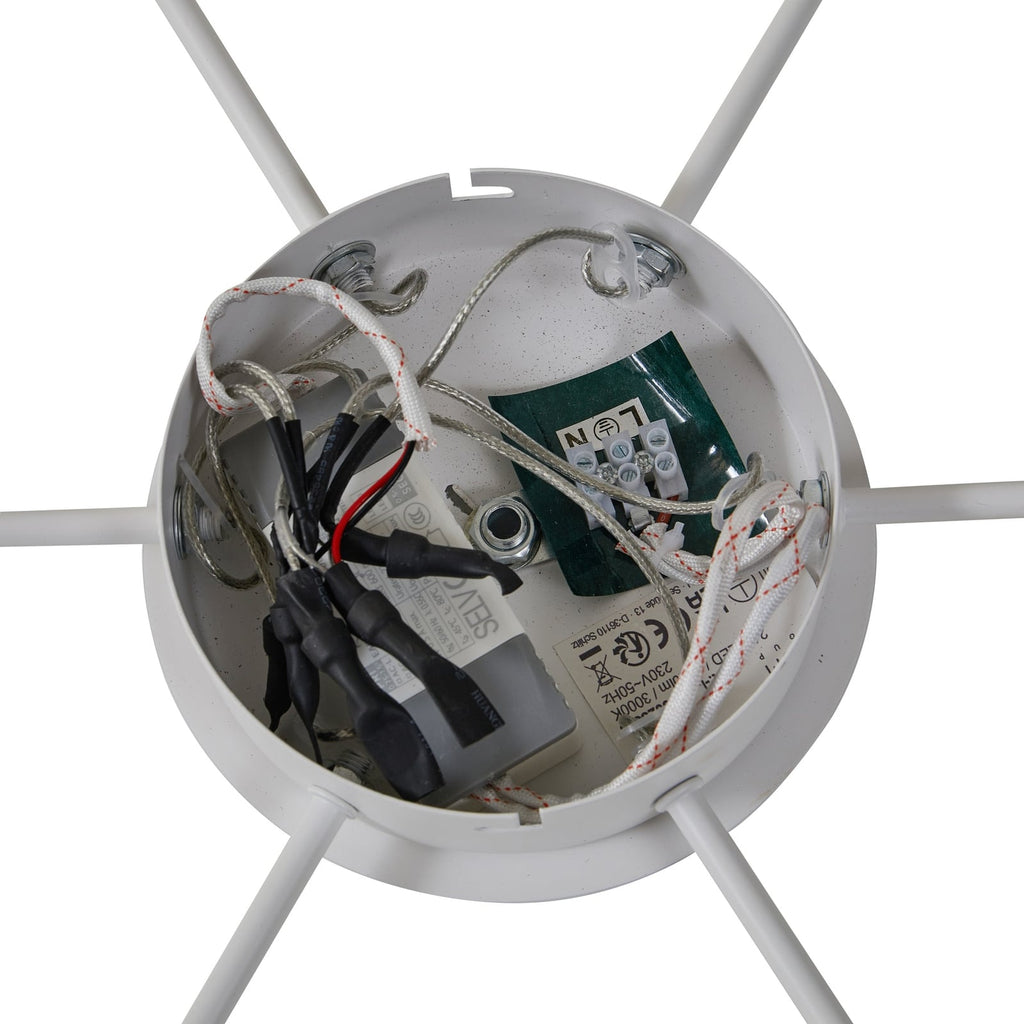 LED pendellampe Avelina 6-lys glass/metall hvit Ø77 cm lysdetalj