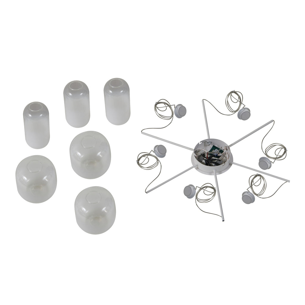 LED pendellampe Avelina 6-lys glass/metall hvit Ø77 cm med lys på