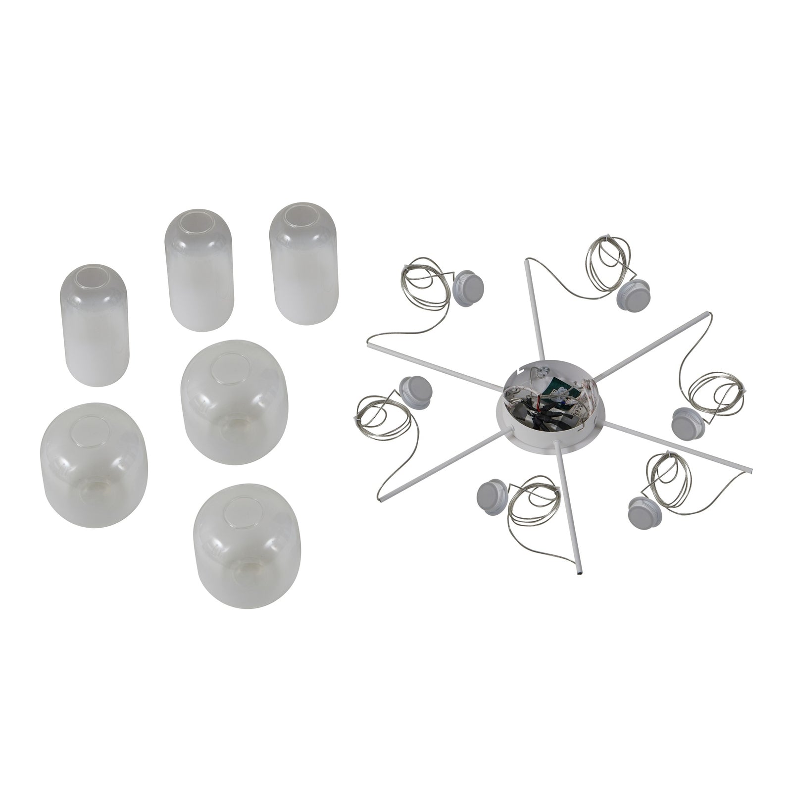 LED pendellampe Avelina 6-lys glass/metall hvit Ø77 cm med lys på