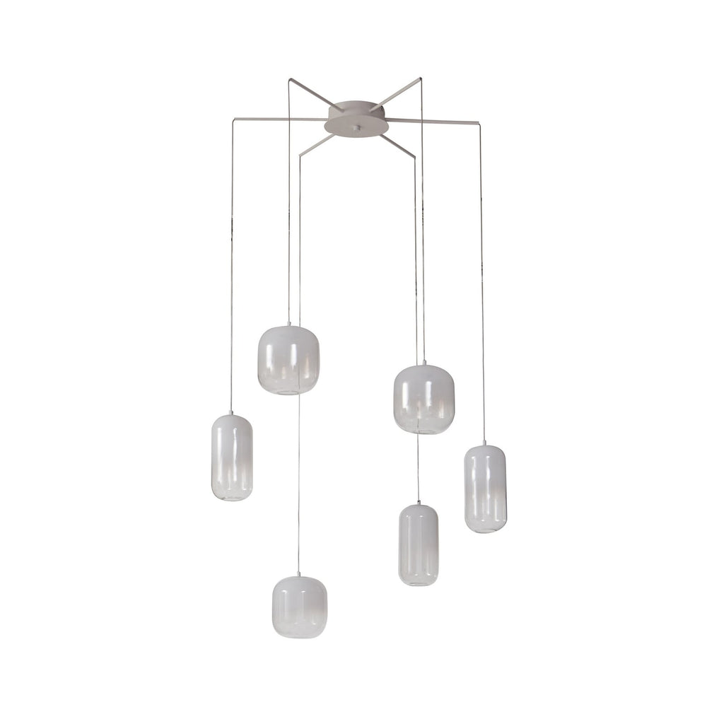 LED pendellampe Avelina 6-lys glass/metall hvit Ø77 cm montert