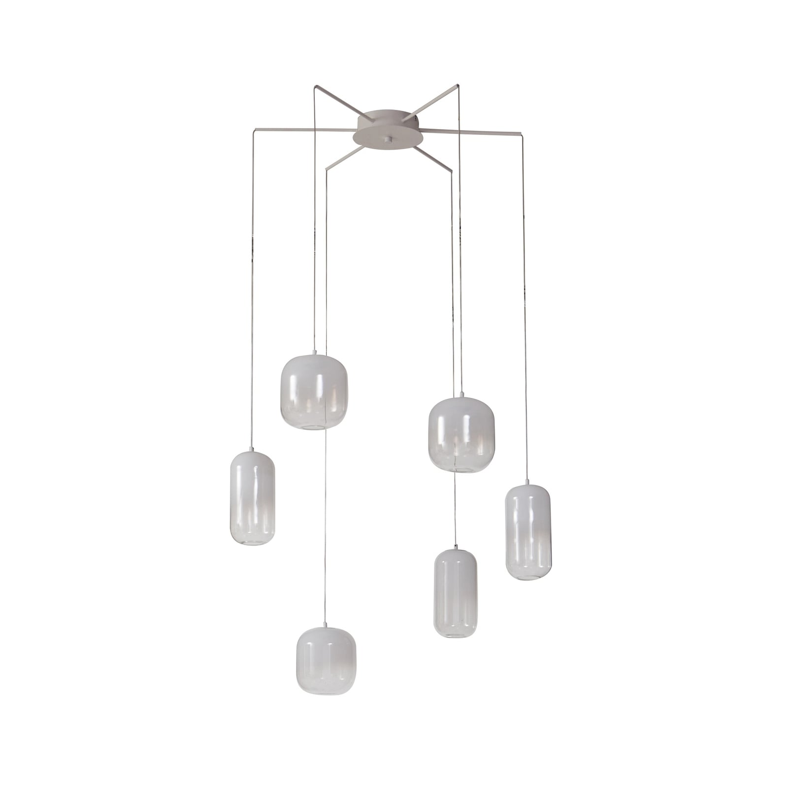 LED pendellampe Avelina 6-lys glass/metall hvit Ø77 cm montert