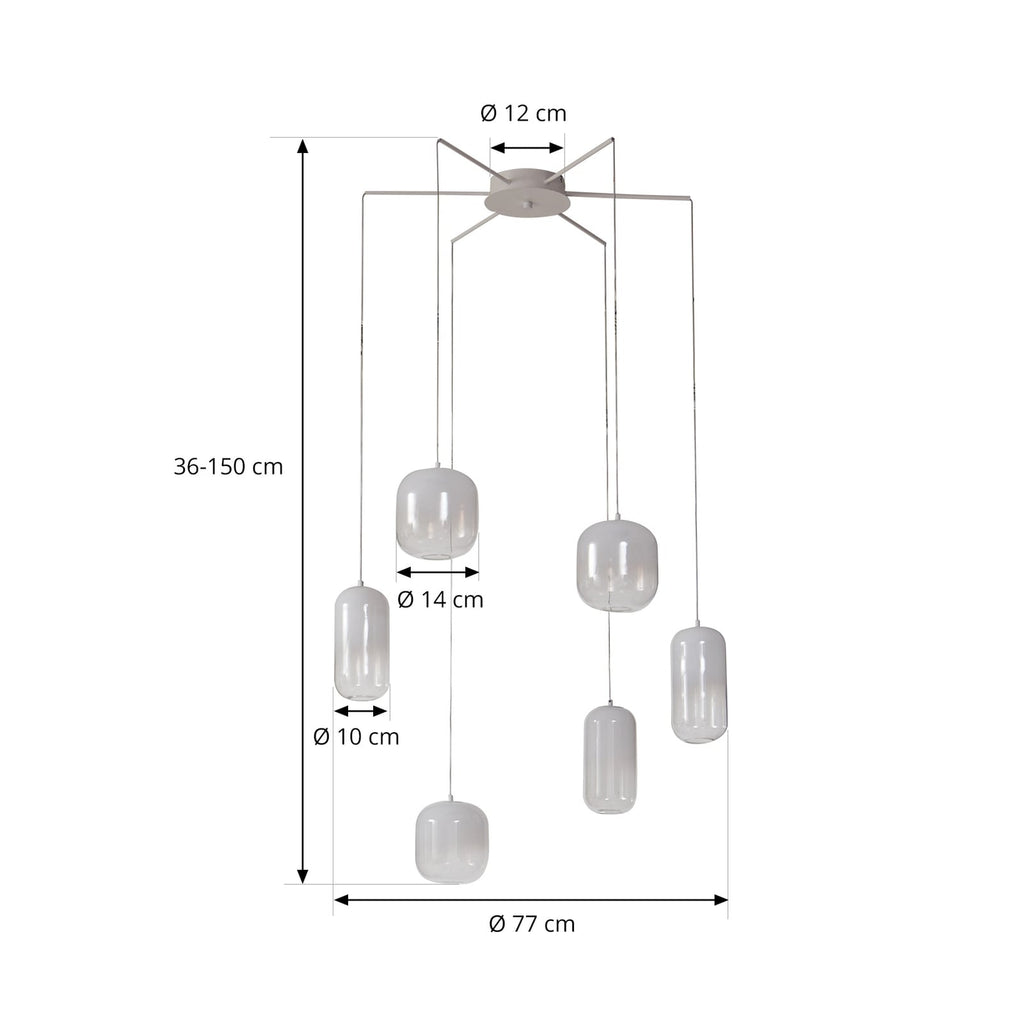 LED pendellampe Avelina 6-lys glass/metall hvit Ø77 cm nærbilde