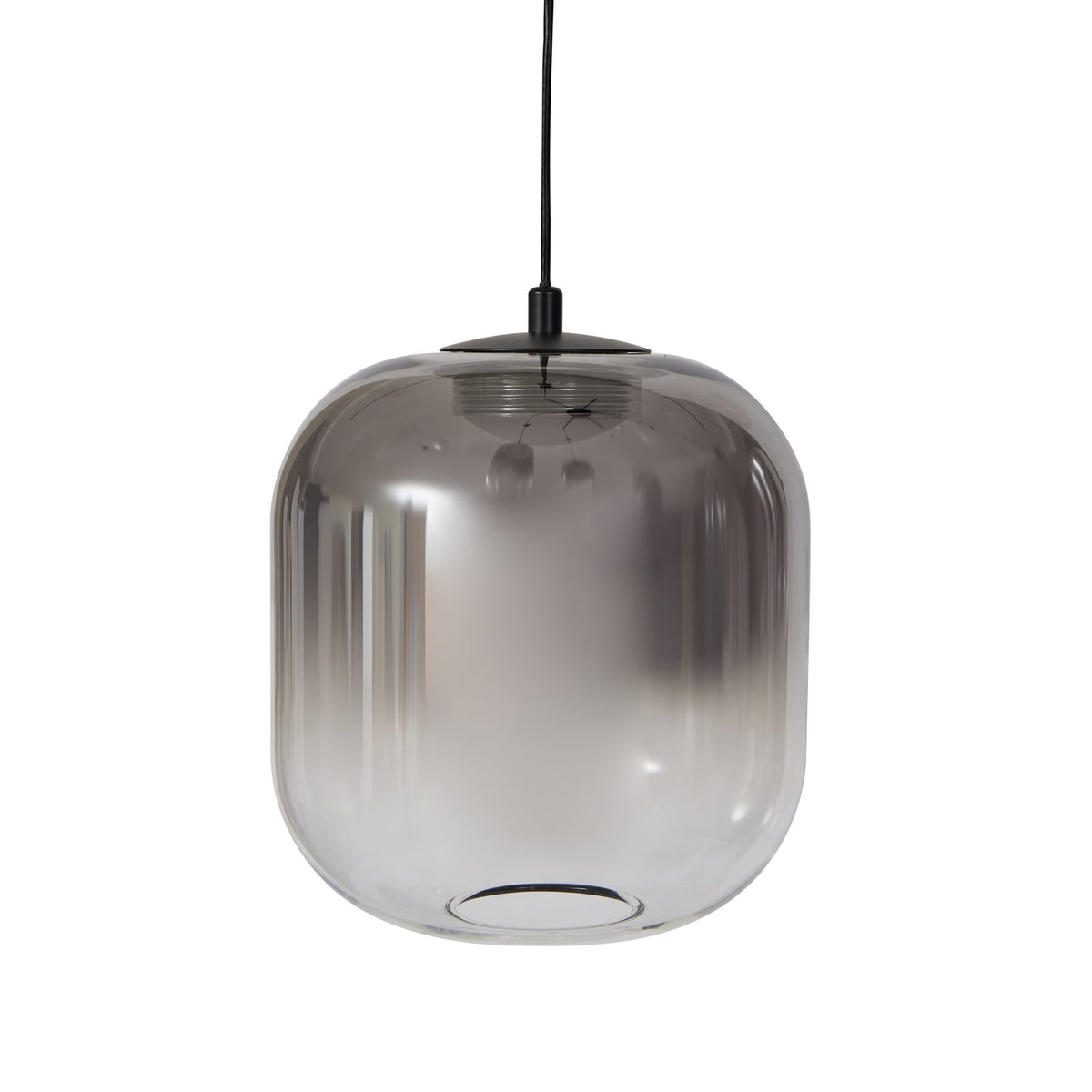 LED pendellampe Avelina 6-lys røykgrå glass Ø77 cm opphengsdetalj