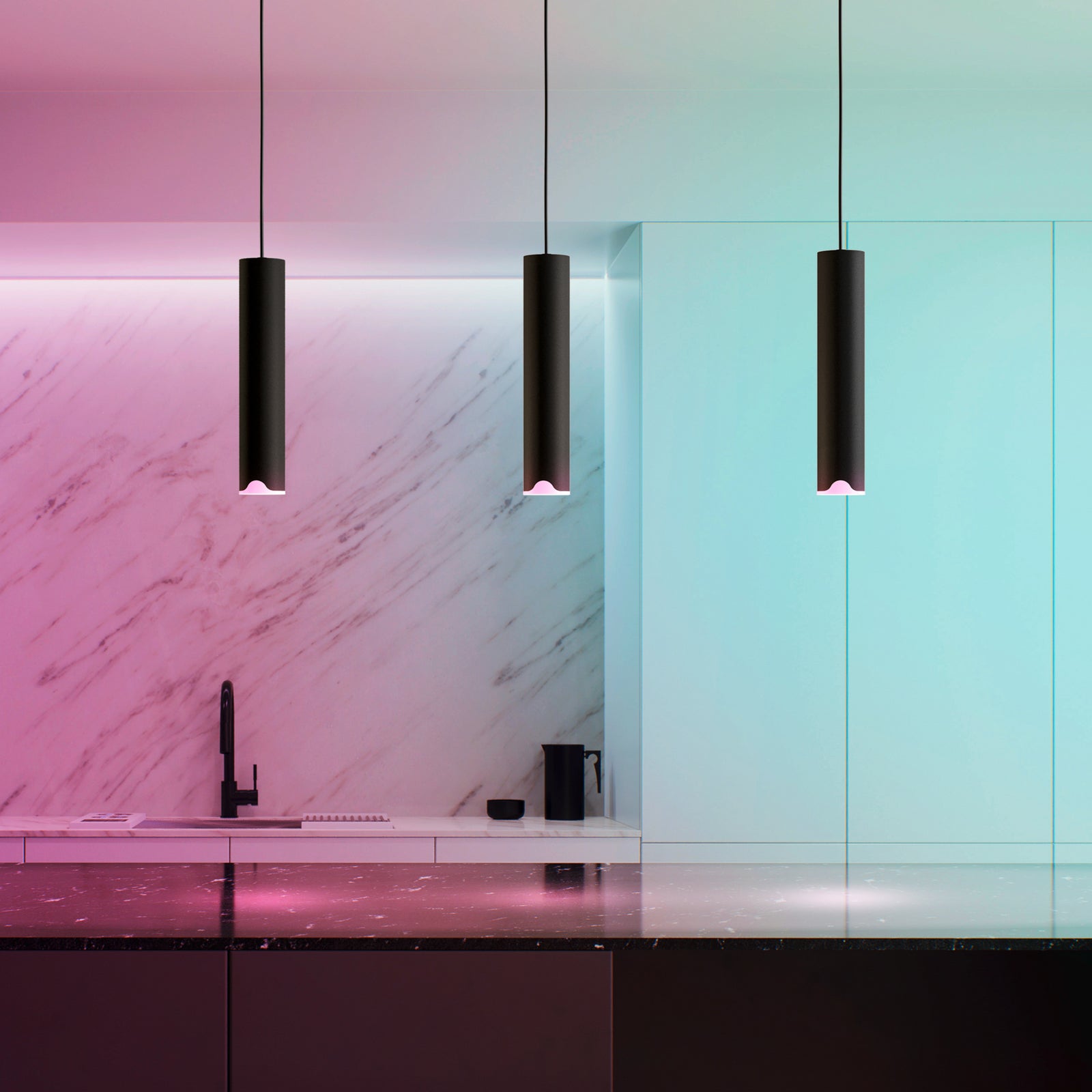 LED pendellampe Balamorta-Z 3-lys svart montert i rom