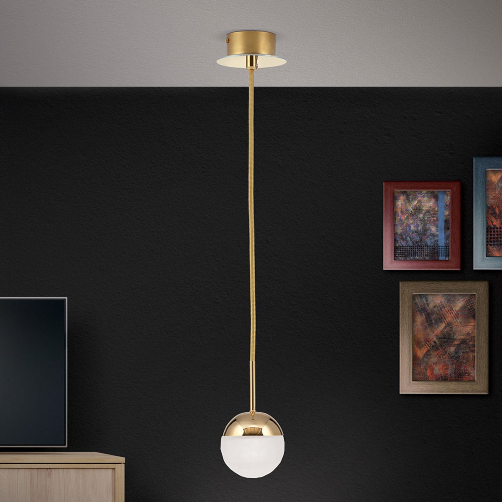 LED pendellampe Ball krystallglass kule Ø10 cm dimbar gull montert