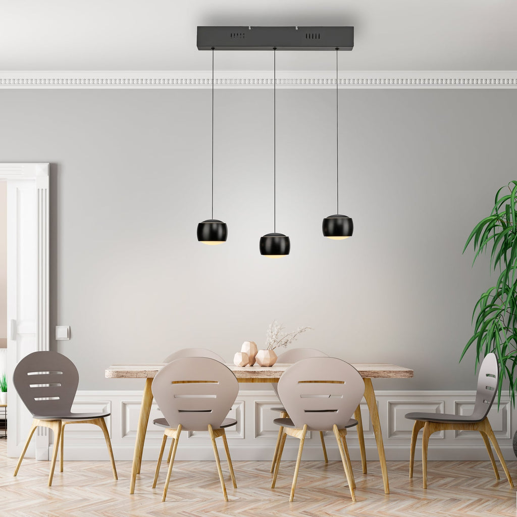 LED pendellampe Ballini 3-lys svart dimbar 60 cm bakside