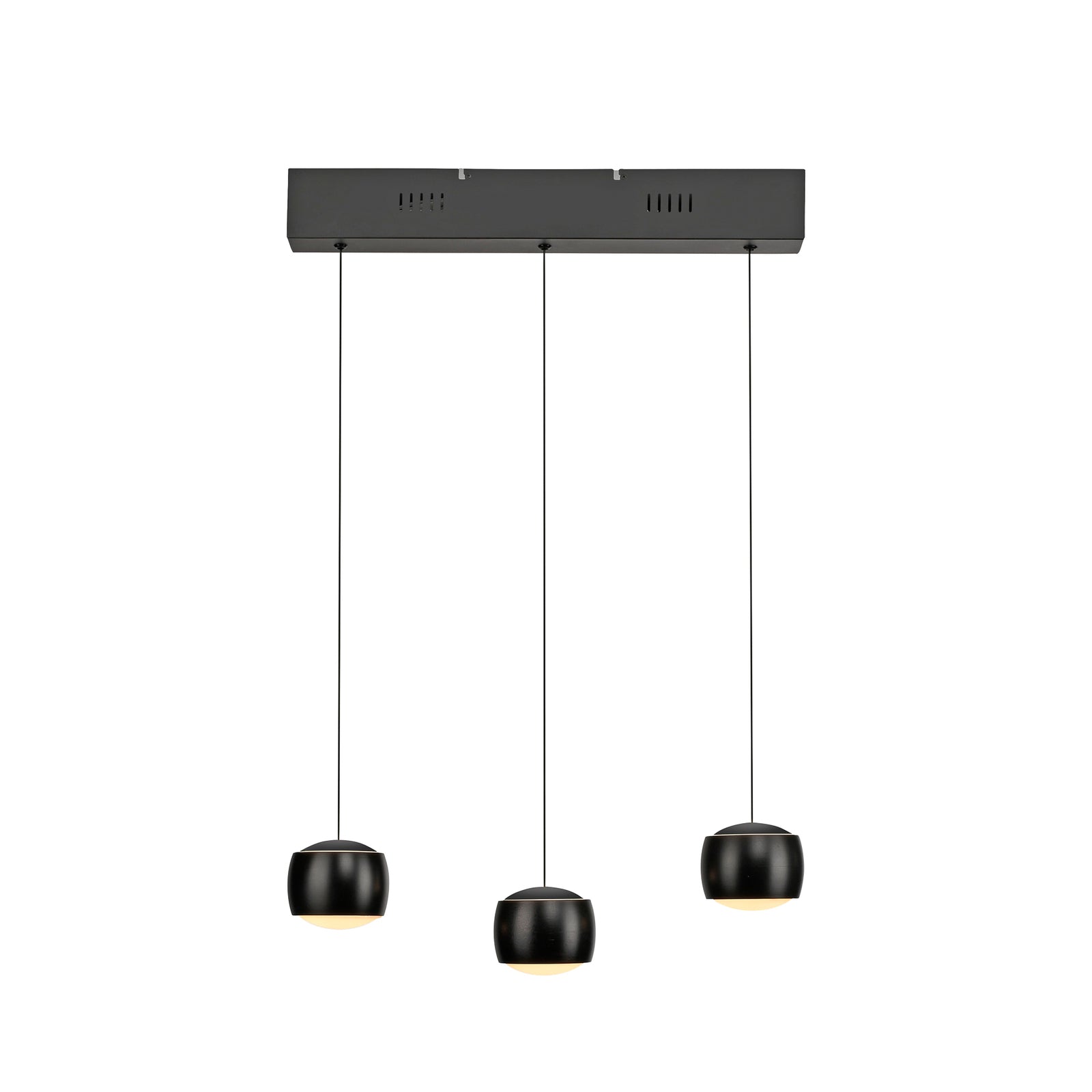 LED pendellampe Ballini 3-lys svart dimbar 60 cm montert i stue