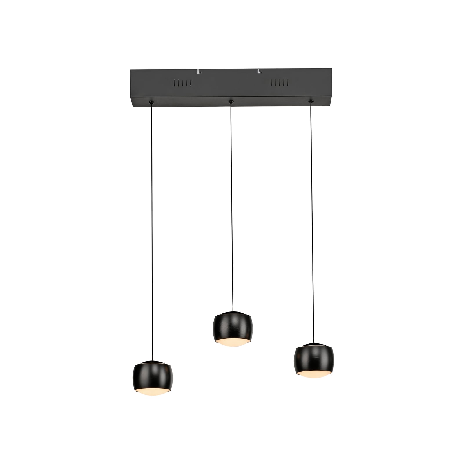 Nærbilde av LED pendellampe Ballini 3-lys svart dimbar 60 cm