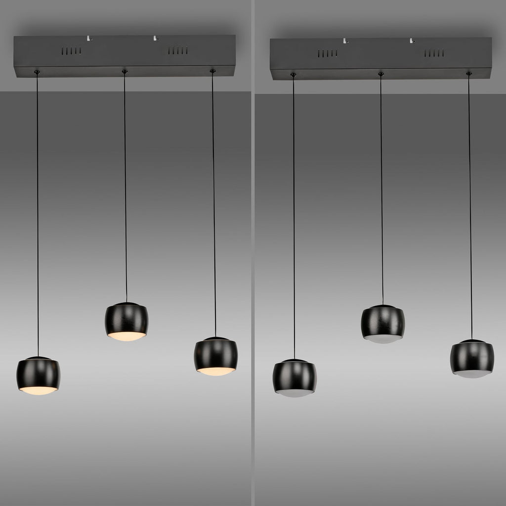 LED pendellampe Ballini 3-lys svart dimbar 60 cm lysdetalj