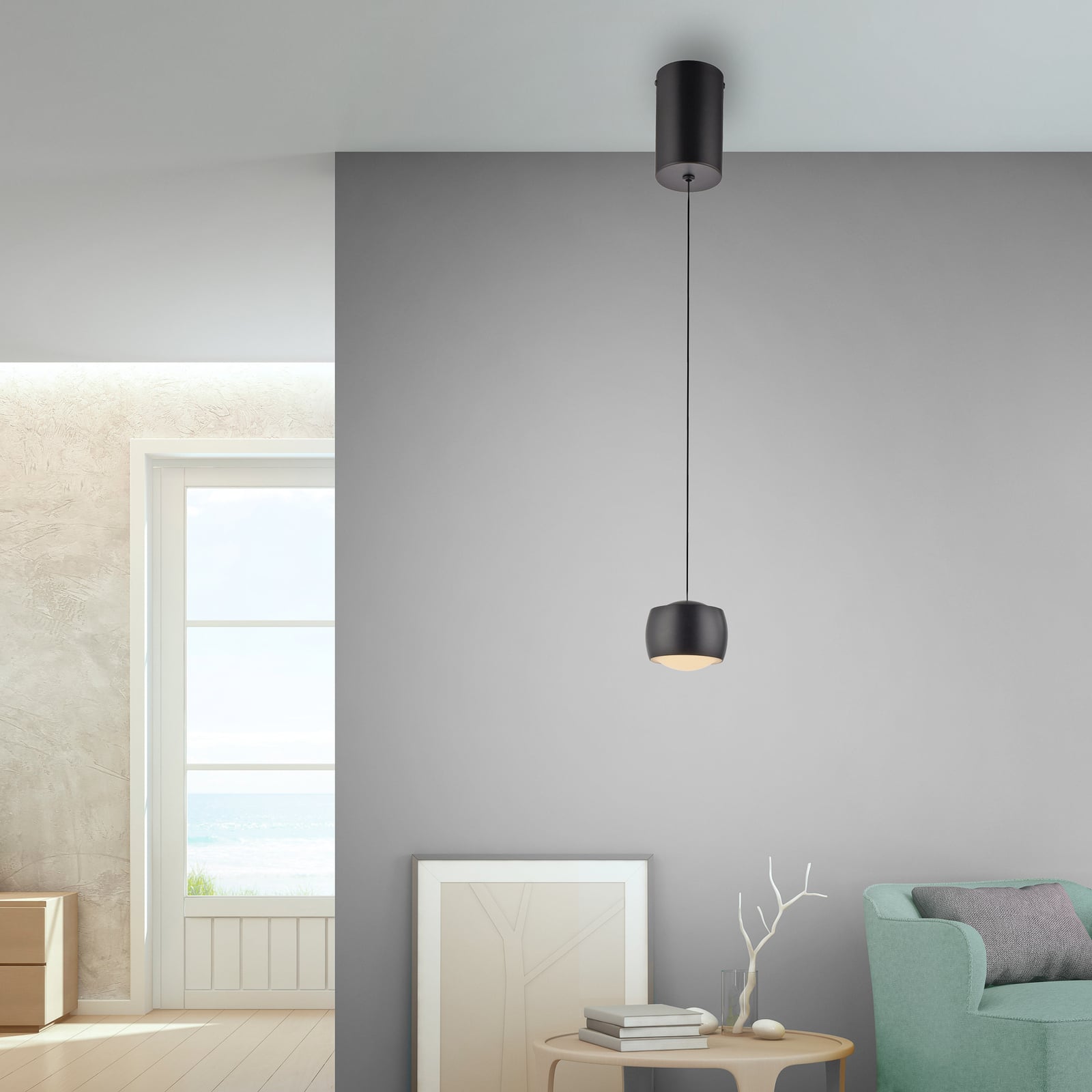 LED pendellampe Ballini svart dimbar Ø10 cm bakside