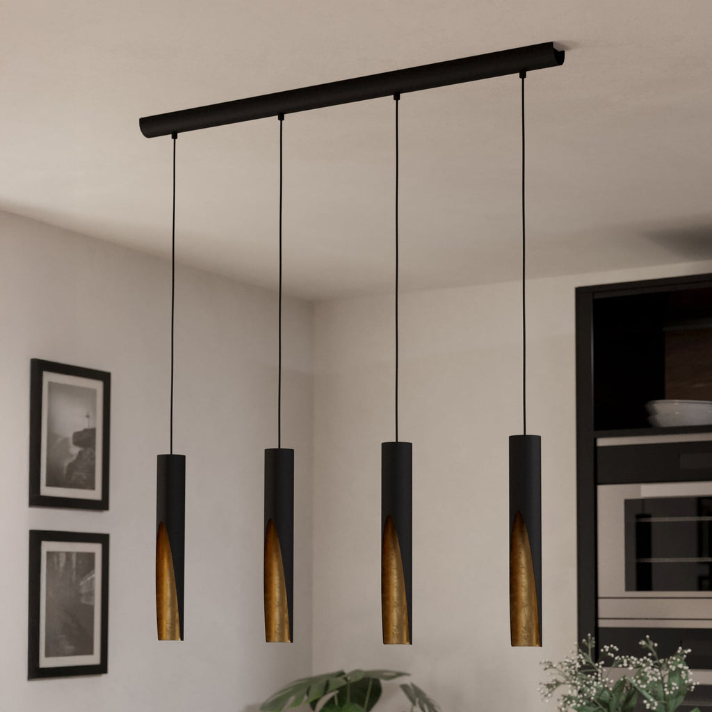 LED pendellampe Barbotto svart/gull 4-lys GU10 92,5 cm bakside