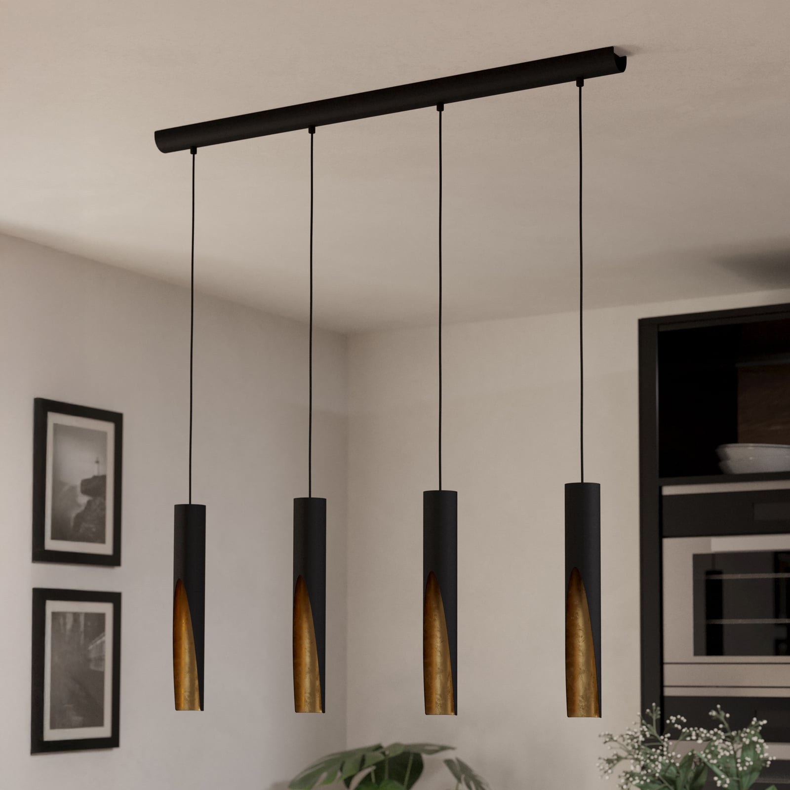 LED pendellampe Barbotto svart/gull 4-lys GU10 92,5 cm bakside