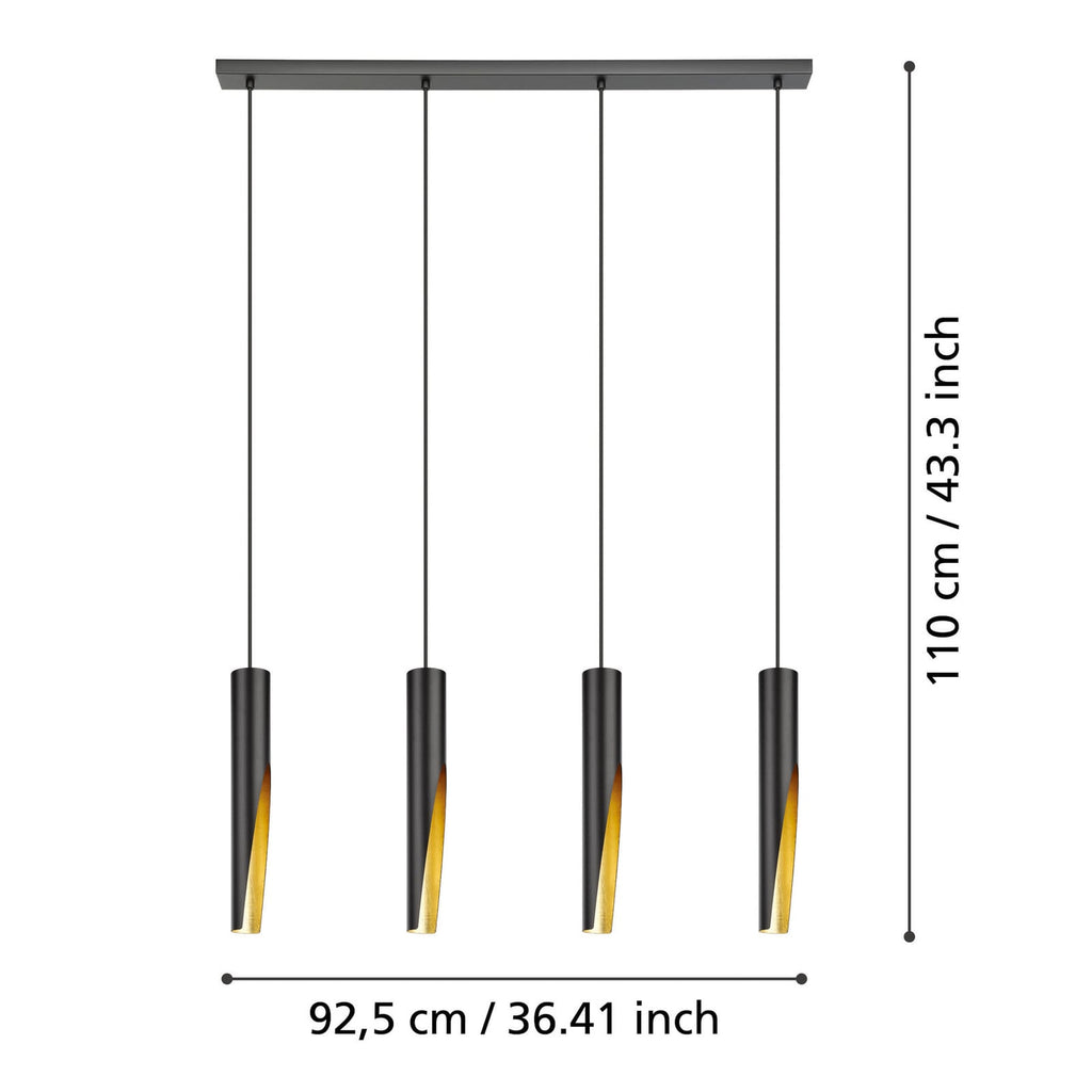 Detalj av LED pendellampe Barbotto svart/gull 4-lys GU10 92,5 cm