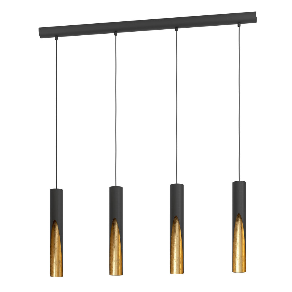 Montert LED pendellampe Barbotto svart/gull 4-lys GU10 92,5 cm i rom
