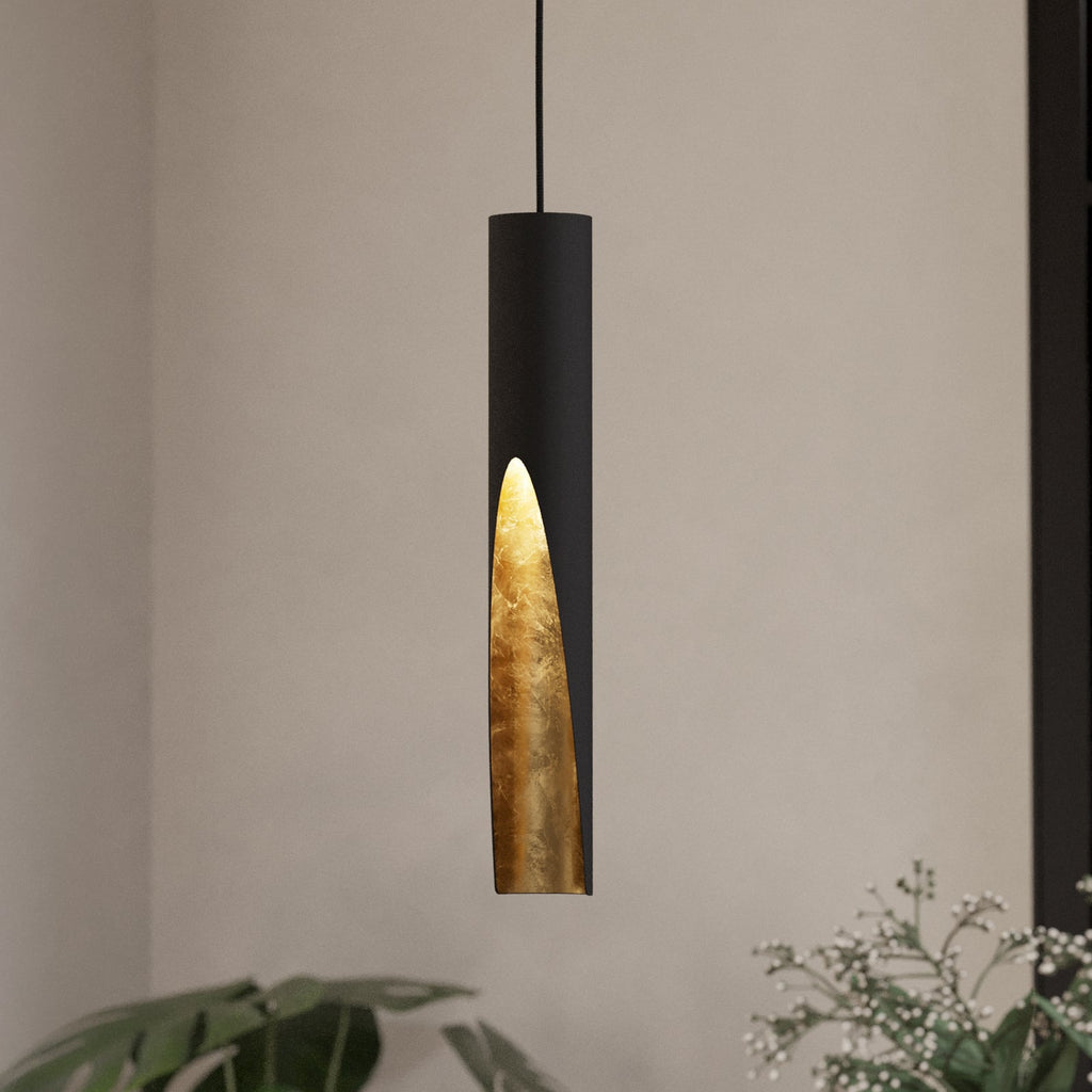 LED pendellampe Barbotto svart/gull GU10 sett forfra