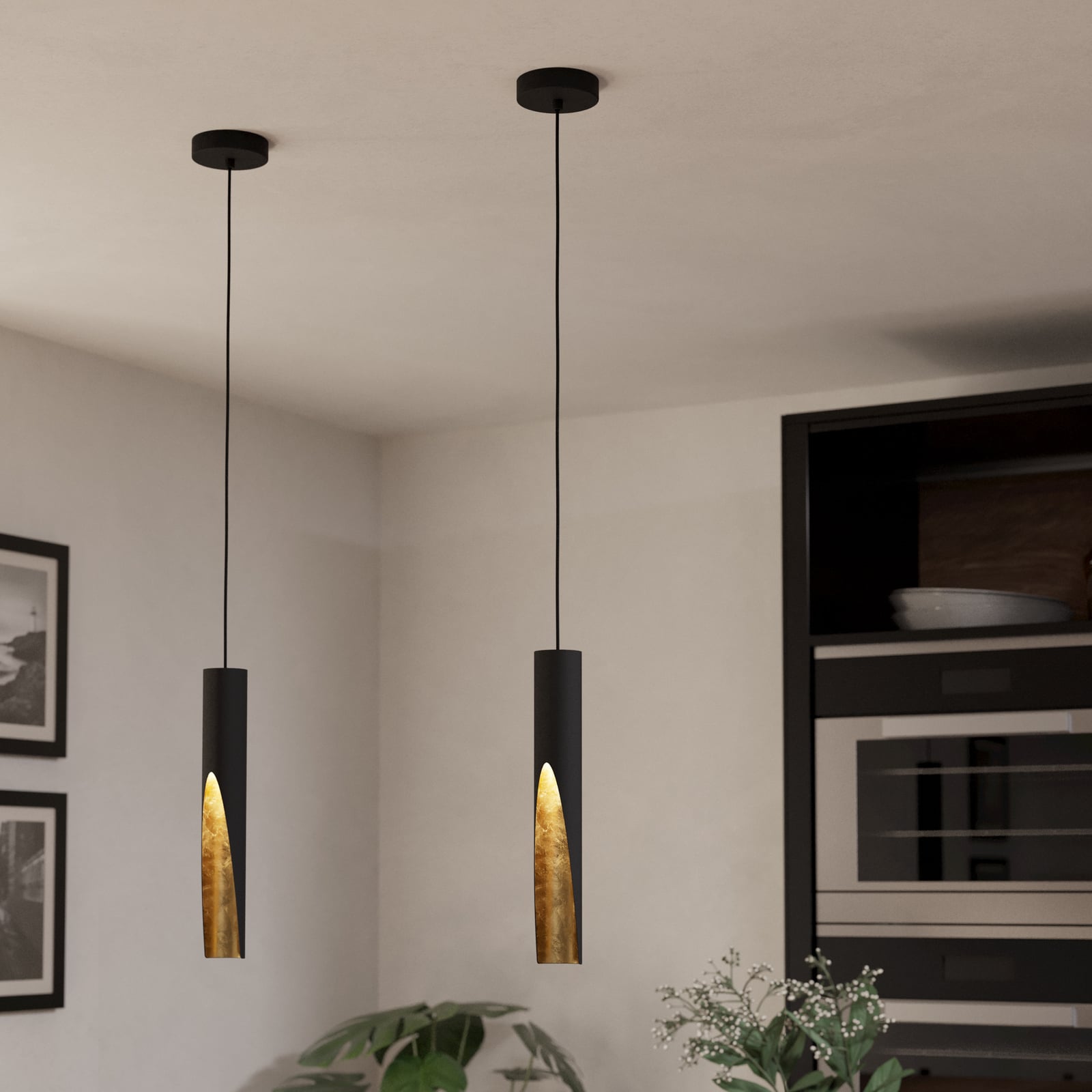 LED pendellampe Barbotto svart/gull GU10 bakside