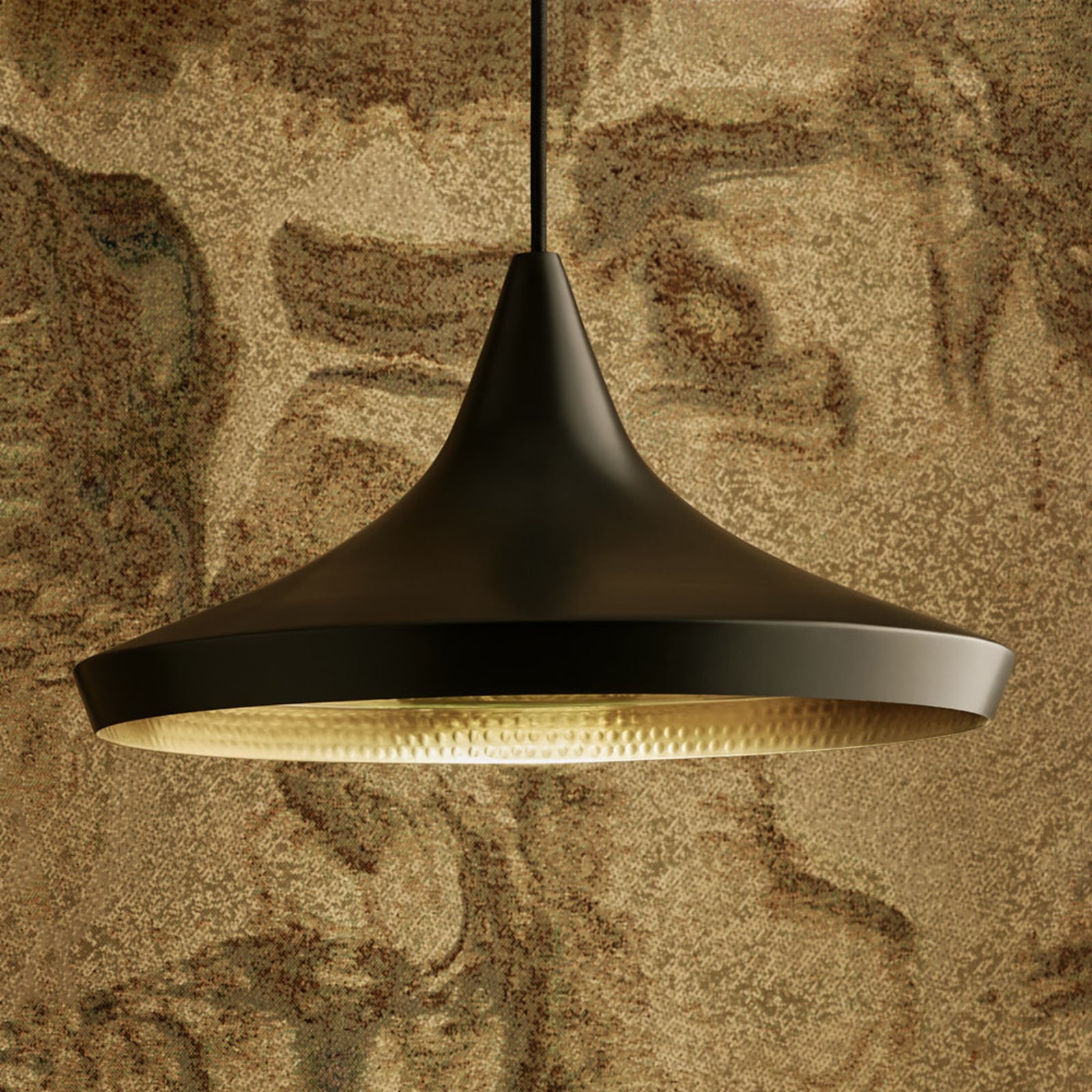 LED pendellampe Beat Wide svart messing Ø36 cm dimbar forfra