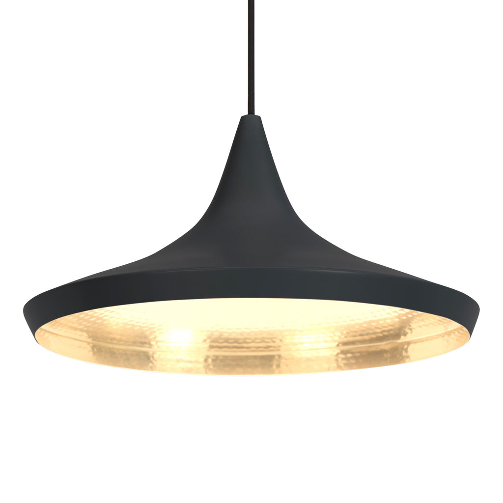 Detalj av håndlaget messing på LED pendellampe Beat Wide svart messing Ø36 cm dimbar
