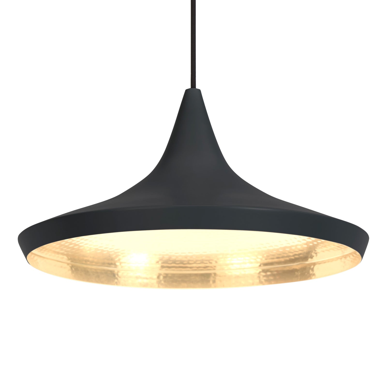 Detalj av håndlaget messing på LED pendellampe Beat Wide svart messing Ø36 cm dimbar