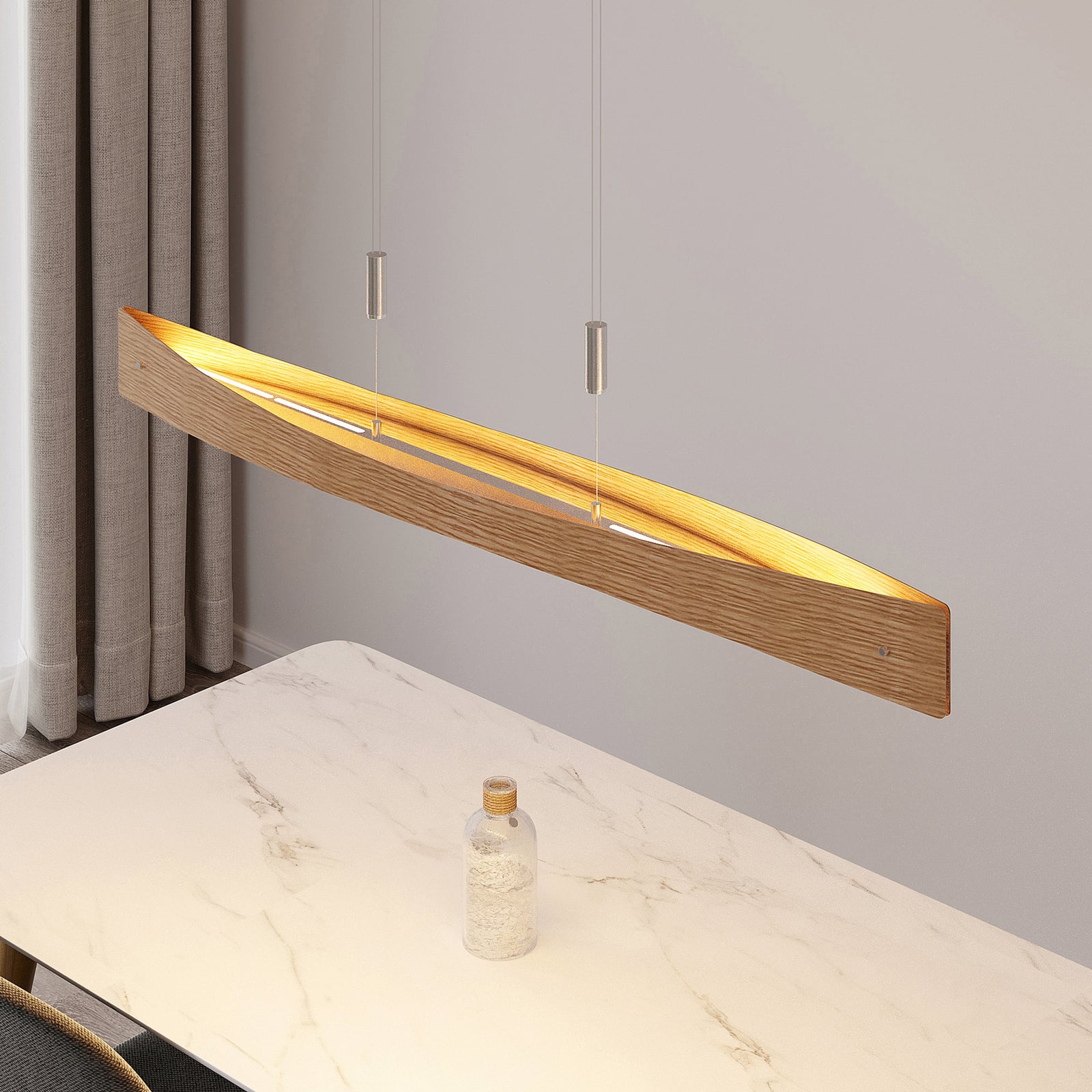 LED pendellampe Beazina eik og metall dimbar detalj av eikefinish