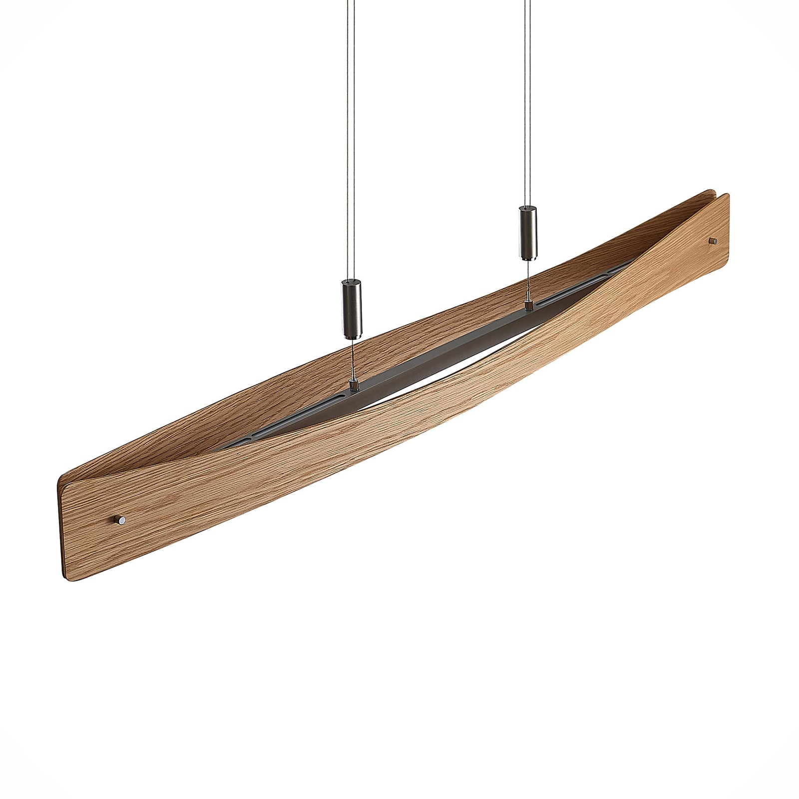 LED pendellampe Beazina eik og metall dimbar lysdetalj