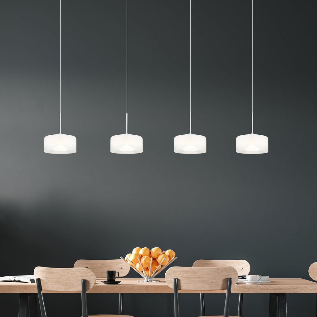 LED pendellampe Belinda 4-lys glass hvit 105 cm 32W forfra
