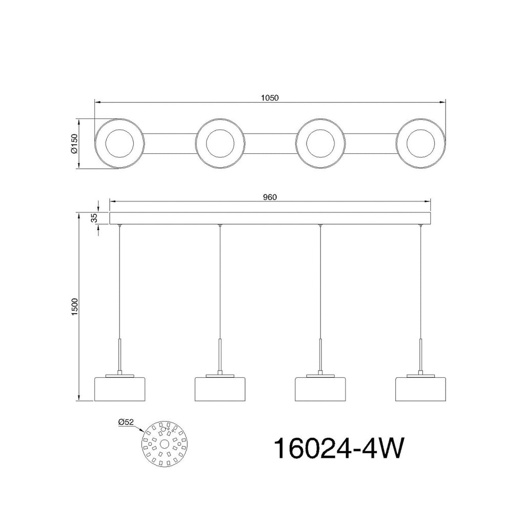 Nærbilde av LED pendellampe Belinda 4-lys glass hvit 105 cm 32W