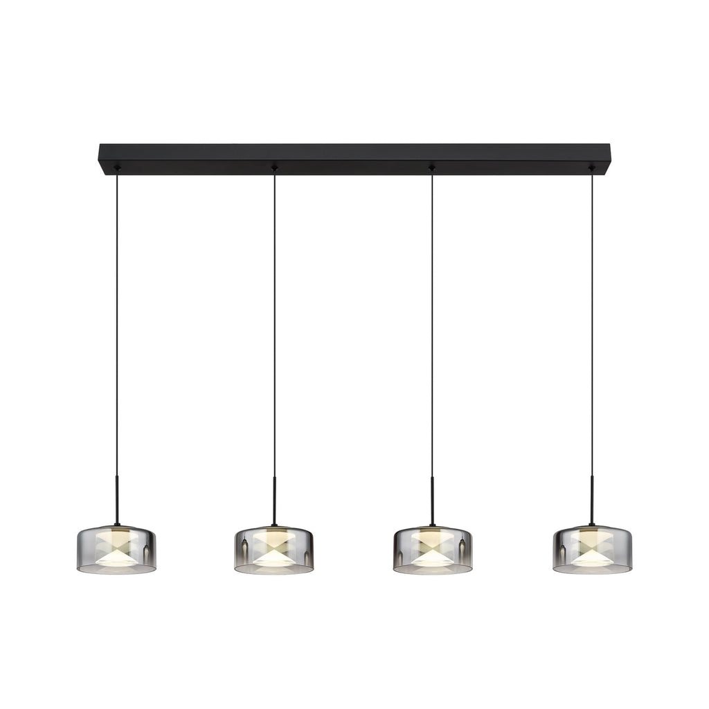 LED pendellampe Belinda 4-lys røykgrå glass 105 cm montert i rom