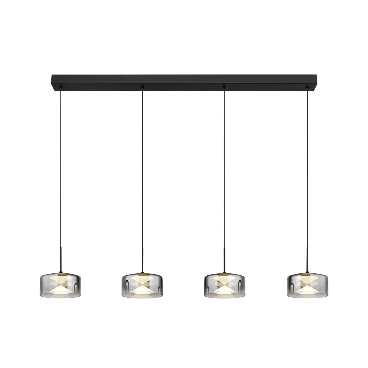 LED pendellampe Belinda 4-lys røykgrå glass 105 cm montert i rom