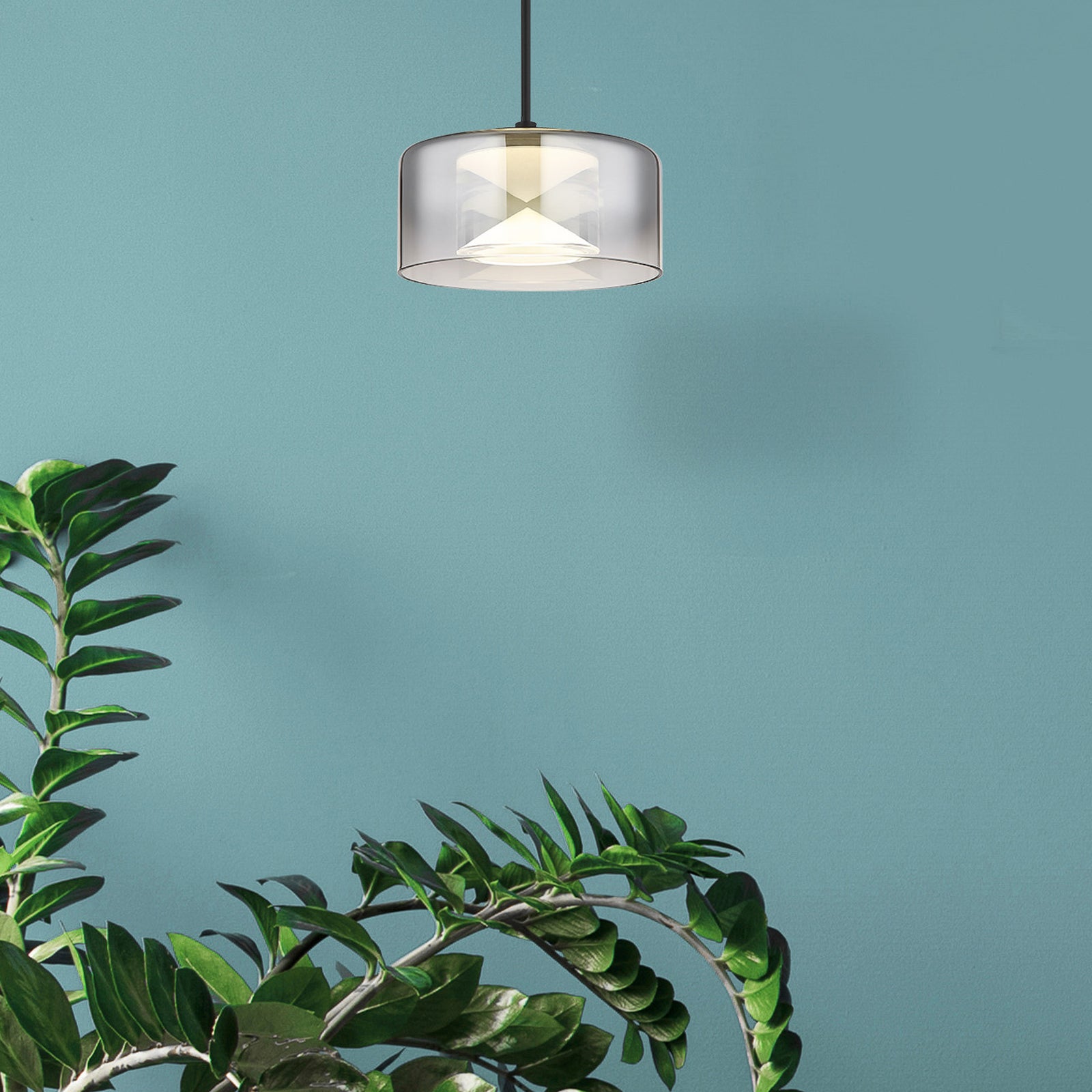 LED pendellampe Belinda røykgrå glass bakside