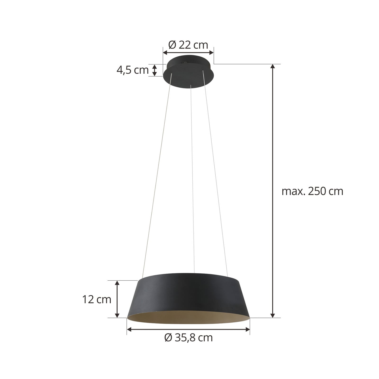 LED pendellampe Belsar svart/gull aluminium nærbilde
