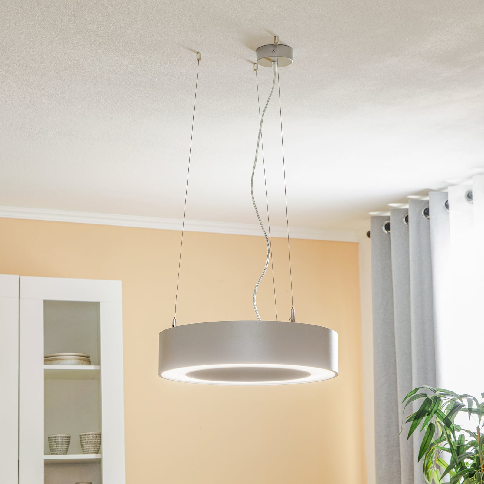 LED pendellampe Biro Circle opp/ned DALI Ø45 cm sølv front