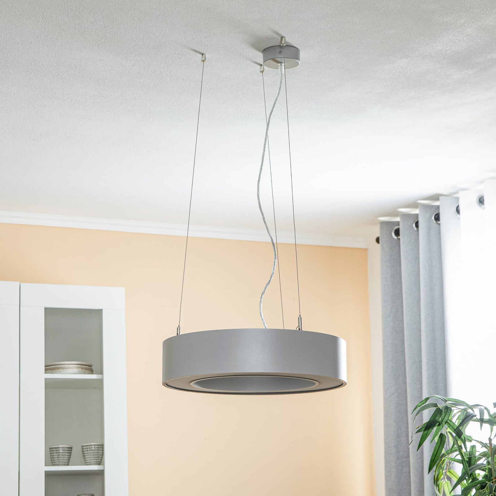 LED pendellampe Biro Circle opp/ned DALI Ø45 cm sølv bakside