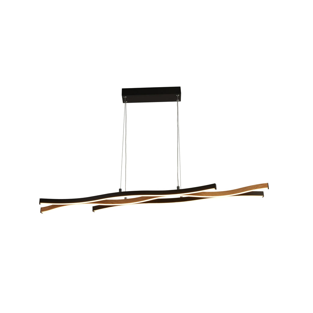 LED pendellampe Bloom Swirl svart/tre 107 cm forfra