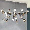 LED pendellampe Blossom 36-lys svart/gull Ø76 cm forfra