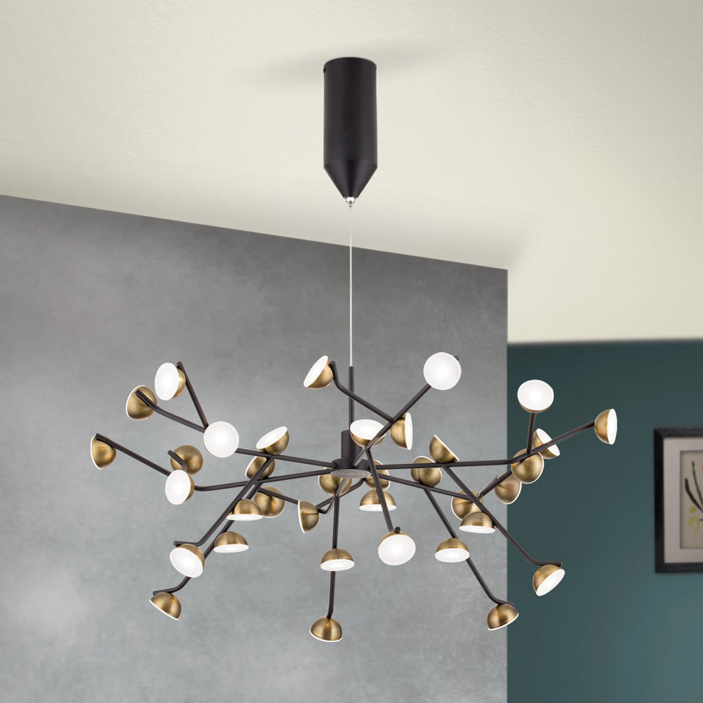 LED pendellampe Blossom 36-lys svart/gull Ø76 cm bakside