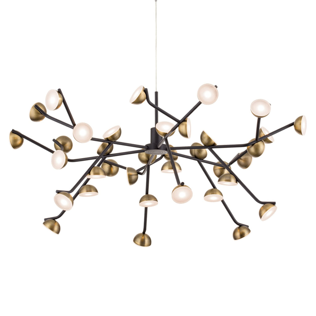 Nærbilde av LED pendellampe Blossom 36-lys svart/gull Ø76 cm