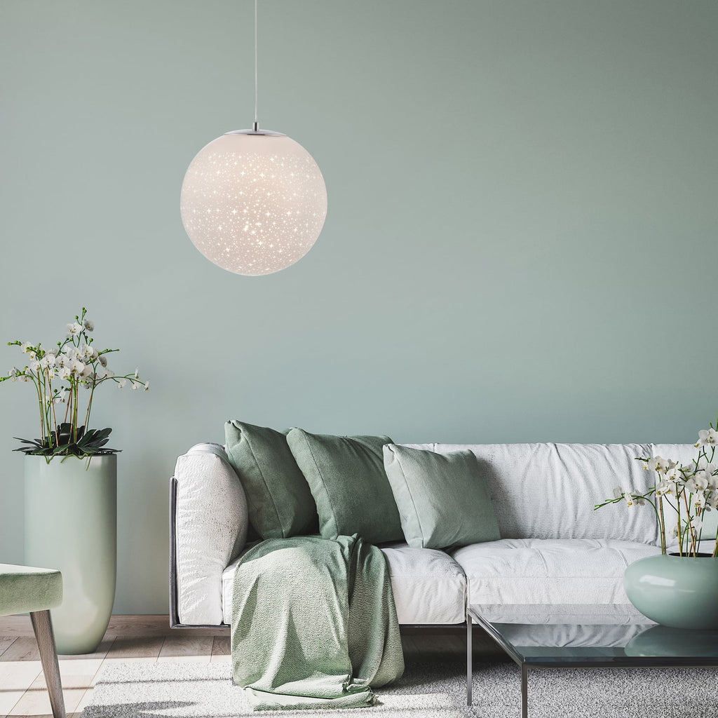 LED pendellampe Bolo glasskule stjernehimmel Ø25 cm bakside