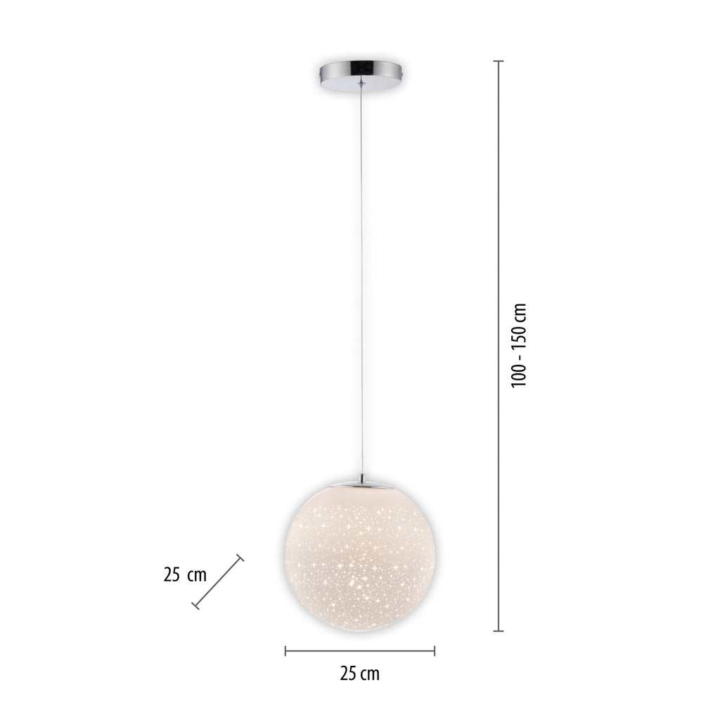 Montert LED pendellampe Bolo glasskule stjernehimmel Ø25 cm i rom
