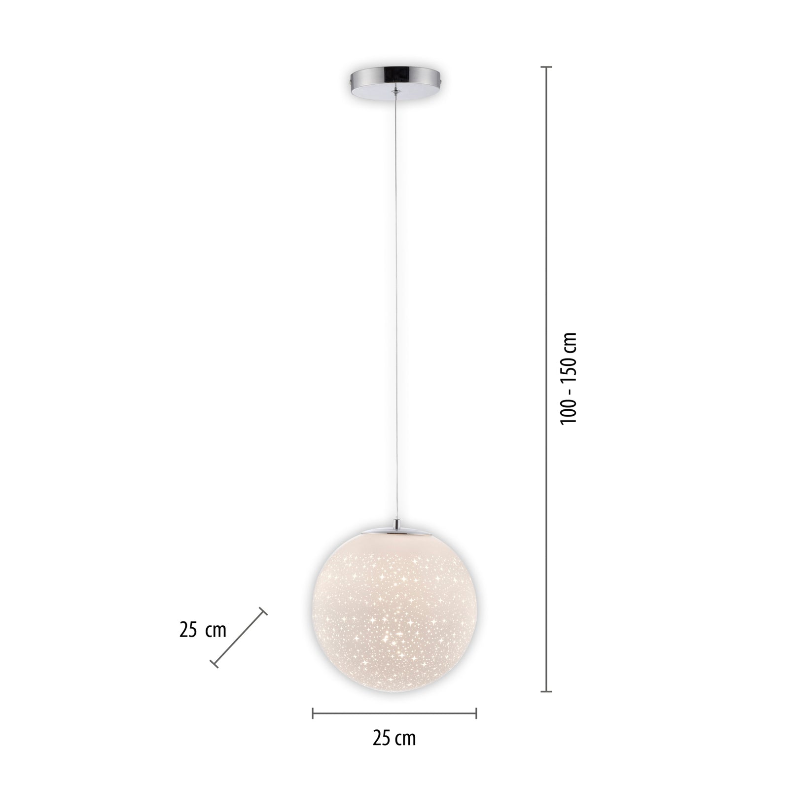 Montert LED pendellampe Bolo glasskule stjernehimmel Ø25 cm i rom