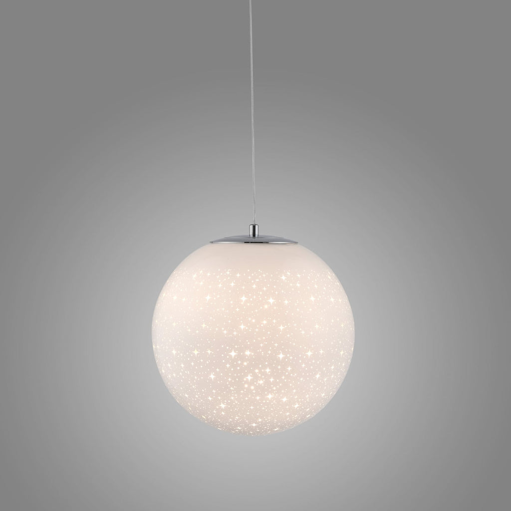 Kromramme på LED pendellampe Bolo glasskule stjernehimmel Ø25 cm