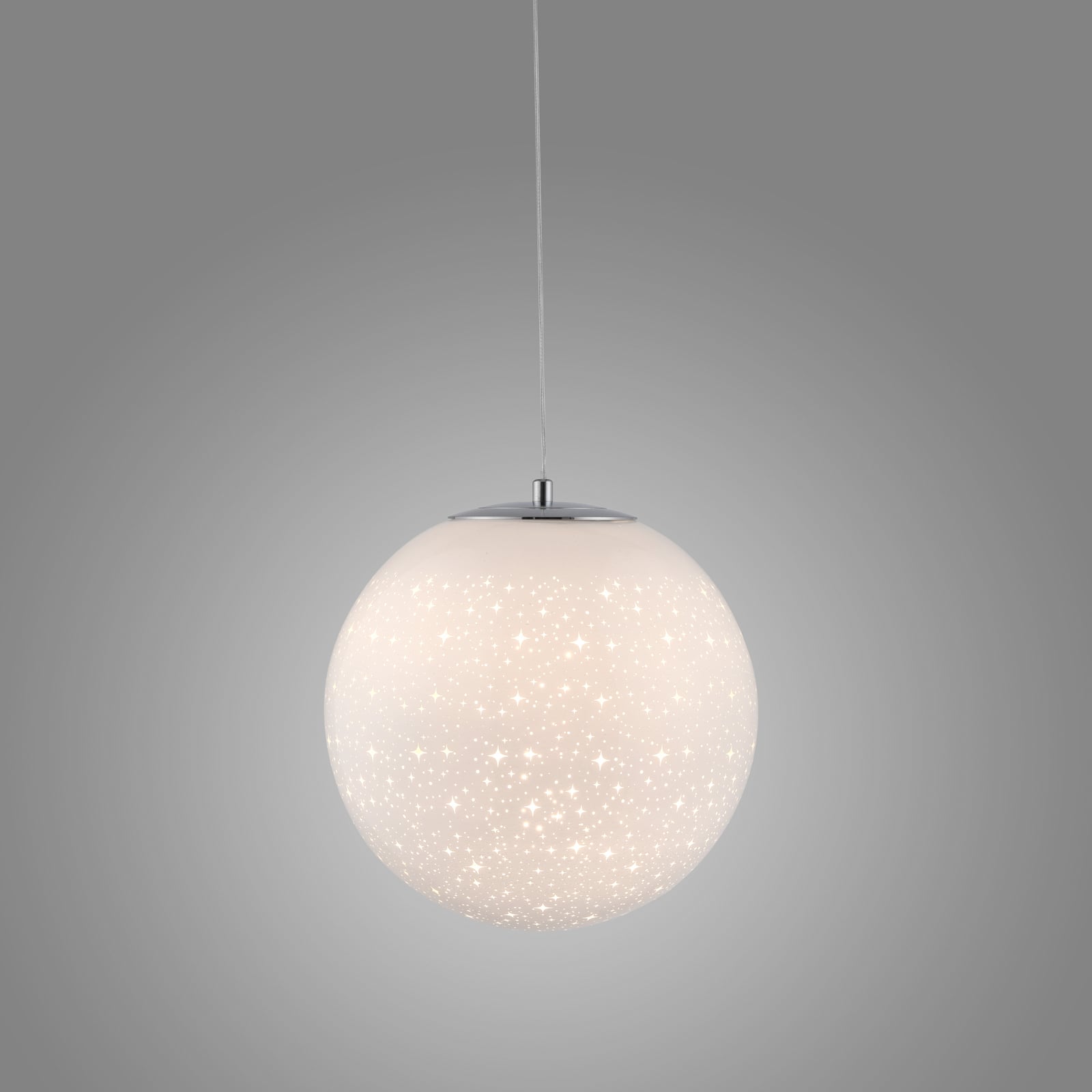 Kromramme på LED pendellampe Bolo glasskule stjernehimmel Ø25 cm