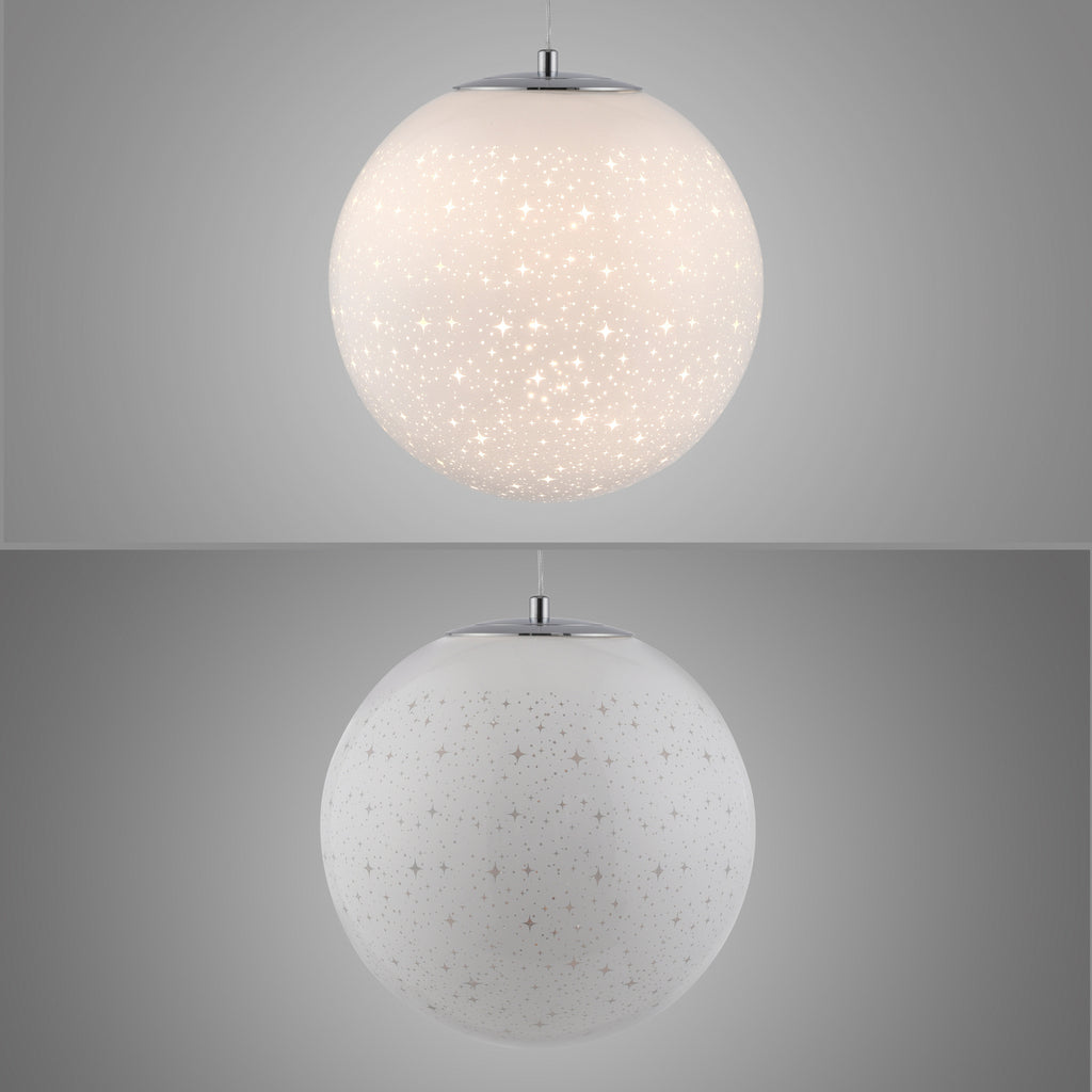 LED pendellampe Bolo glasskule stjernehimmel Ø25 cm lysdetalj