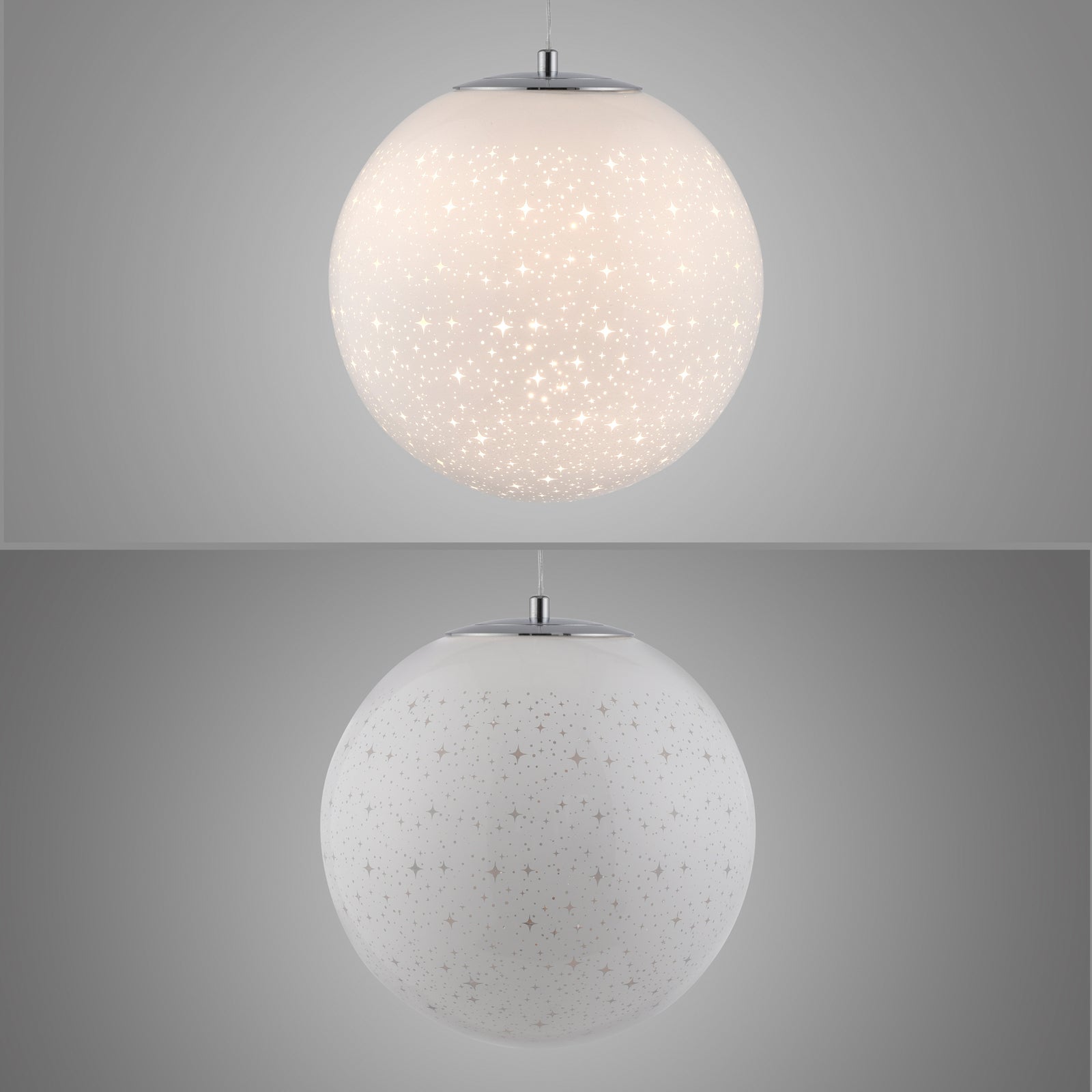 LED pendellampe Bolo glasskule stjernehimmel Ø25 cm lysdetalj