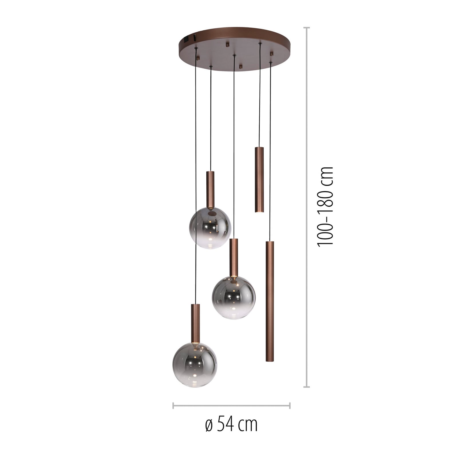 Detalj av LED pendellampe Bowl 5-lys glass brun grå